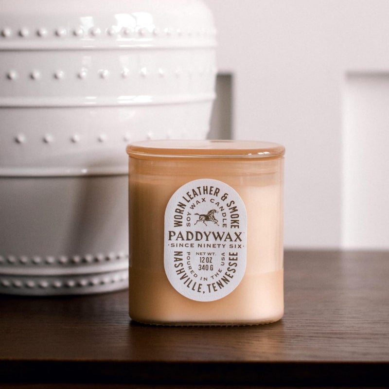 Paddywax Vista Scented Candle with Lid in Reusable Tonal Glass Jar, Clean-Burn 2-Wick Soy Candle with Approx. 84 Hour Burn Time, Decorative Gift Candles for Home, Worn Leather & Smoke, 12 oz - Image 3